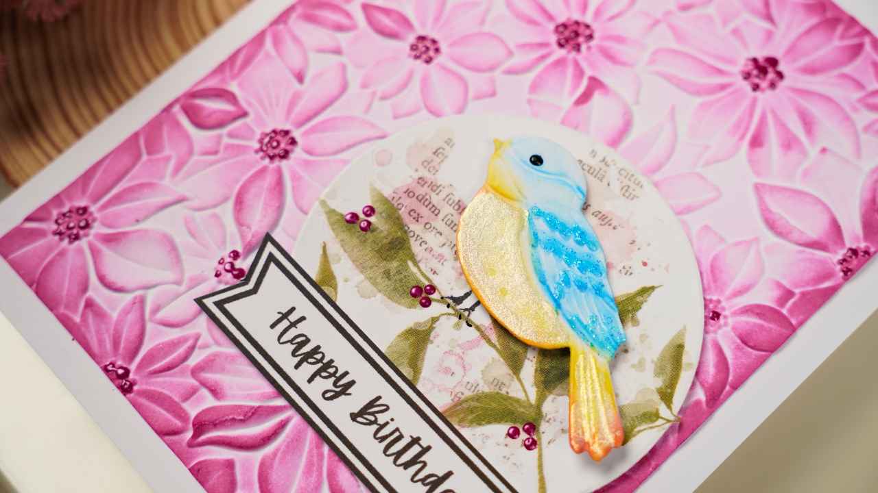 Embossed Card Making Blue and Gold Bird Happy Birthday Card by Natasha Foote